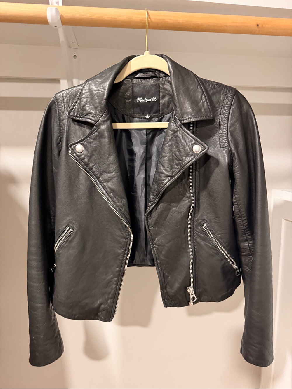 Madewell Black Leather Asymmetric Moto Jacket Small Petite